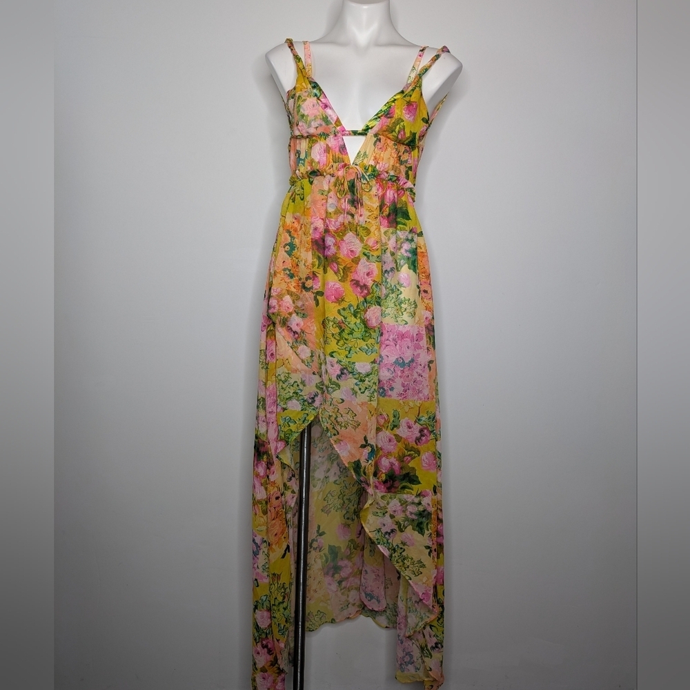 For Love & Lemons Madison Asymmetrical Spaghetti Strap Bodysuit Maxi Dress XS